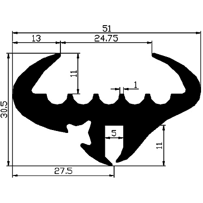 KL - G315 30,5×51 mm - stabilizing EPDM profiles - Stabilizing and stretcher profiles