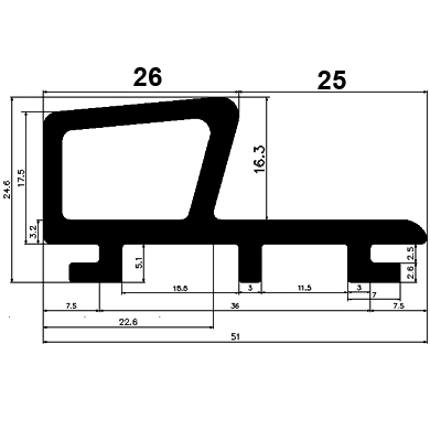 FN G558 51×24,6 mm - EPDM profiles - Flag or 'P' profiles