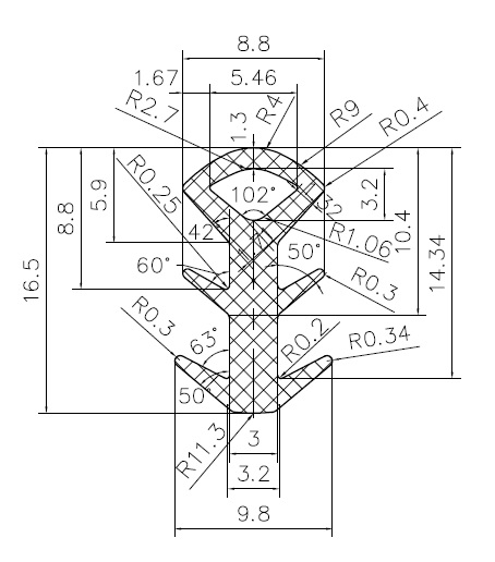 10900180KG - EPDM Gummi-Profile - Abdeckung und T-Profile