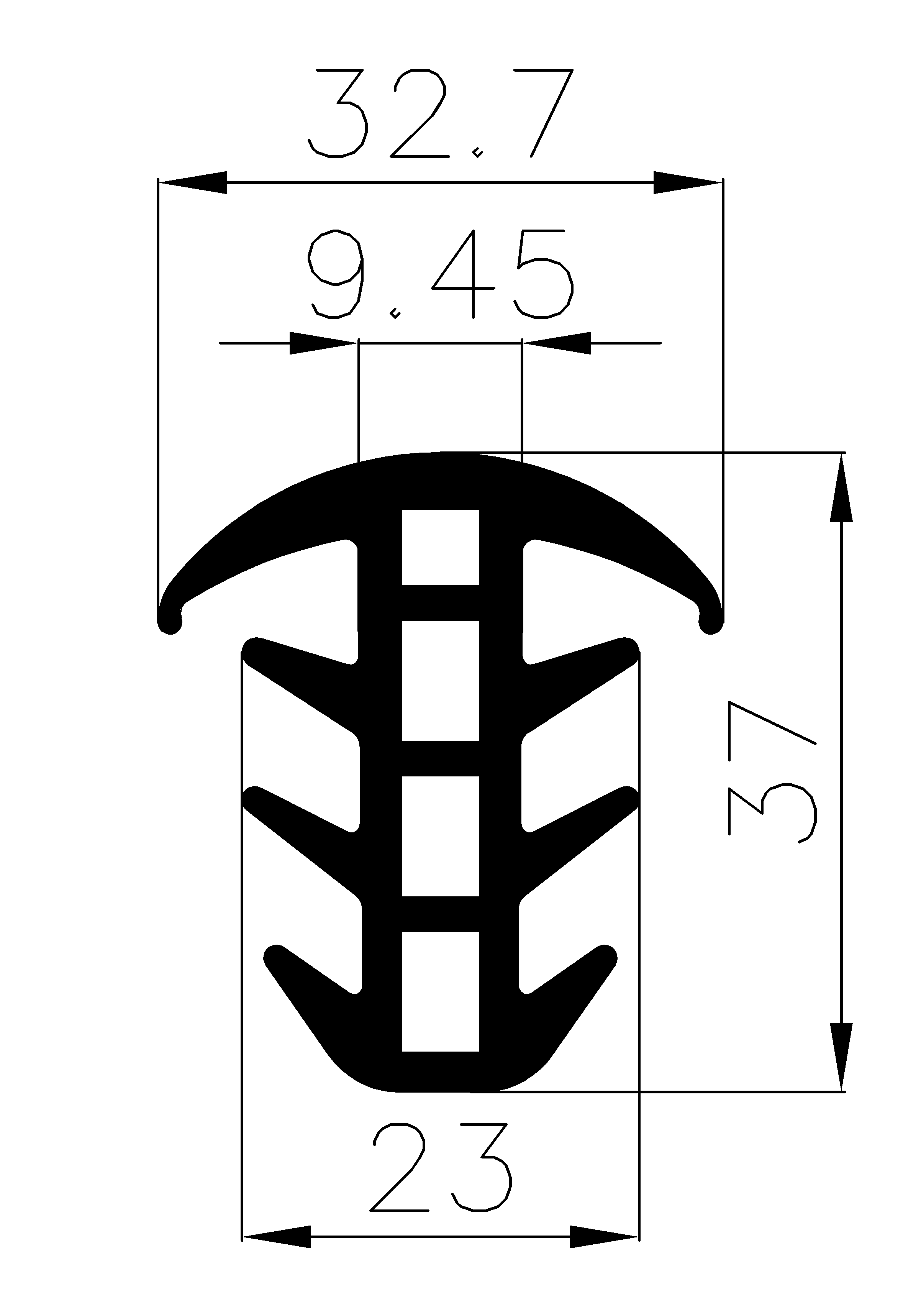 1700370KG - EPDM Gummi-Profile - Abdeckung und T-Profile