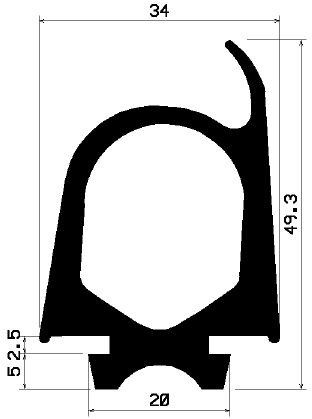RT 1502 - EPDM gumiprofilok - Gördülő ajtó - ujjvédő profilok