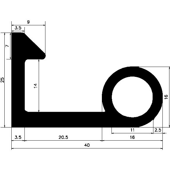 FN - G060 - EPDM gumiprofilok - Lobogó vagy 'P' alakú profilok