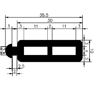 AU - G337 35,5×10 mm - EPDM-Gummiprofile - Auflageprofile / Pufferprofile