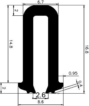 TU1 - G366 6,7×16,8 mm - gumiprofilok - U alakú profilok
