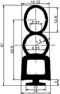 RT G414 41×15 mm - EPDM rubber profiles - Sliding door – finger-guard profiles