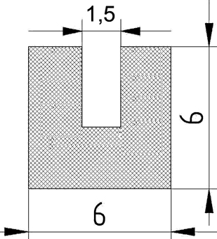MZS - G548 6×6×1,5 mm - szivacs gumiprofilok - U alakú profilok