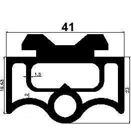 RT - G551 41×23 mm - EPDM gumiprofilok - Gördülő ajtó - ujjvédő profilok