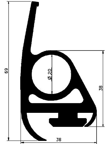RT G588 69×38 mm - EPDM rubber profiles - Sliding door – finger-guard profiles