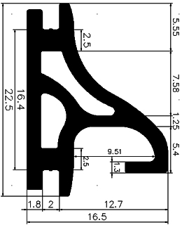 Z1 - G689 22,5×16,5 mm - Gummiprofile - Türscheiben- Fensterdichtungsprofile