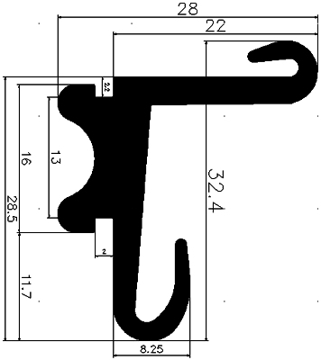 RT - G690 28×28,5 mm - EPDM gumiprofilok - Gördülő ajtó - ujjvédő profilok